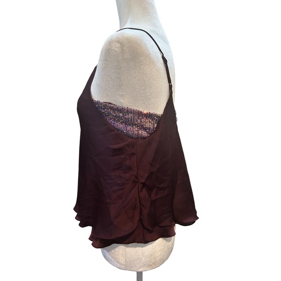 Sequin Cami Top Maroon Sleeveless Party‎ Tank Top - Picture 2 of 6